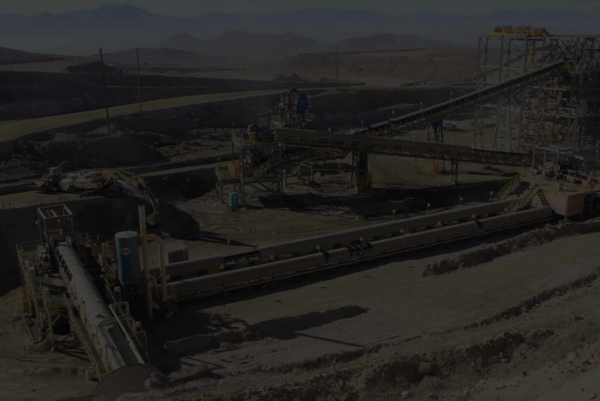 Aerial view of a GRT-equipped mine transfer and conveyor operation